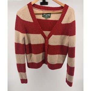 American Eagle Outfitters Striped Cardigan Sweater‎ Red Beige V Neck Size M
